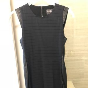 InterMix Navy dress with black leather siding